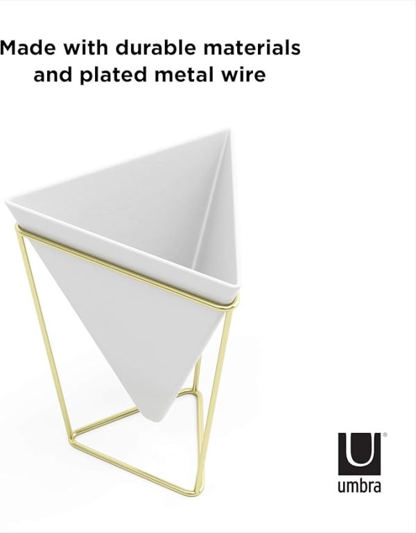 Umbra - 1004372-524 Trigg Desktop Planter Vase & Geometric Container-for Succulent, Air, Mini Cactus, Faux Plants and More, Desk, White/Brass - Image 2